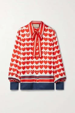 GUCCI Love Parade Hemd Aus Seiden-Twill Mit Print Und Schluppe ,Rot