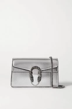 GUCCI Dionysus Super Mini Schultertasche Aus Metallic-Leder ,Silber