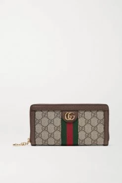 GUCCI Ophidia Bedrucktes Portemonnaie Aus Beschichtetem Canvas Mit Besatz Aus Strukturiertem Leder ,Beige