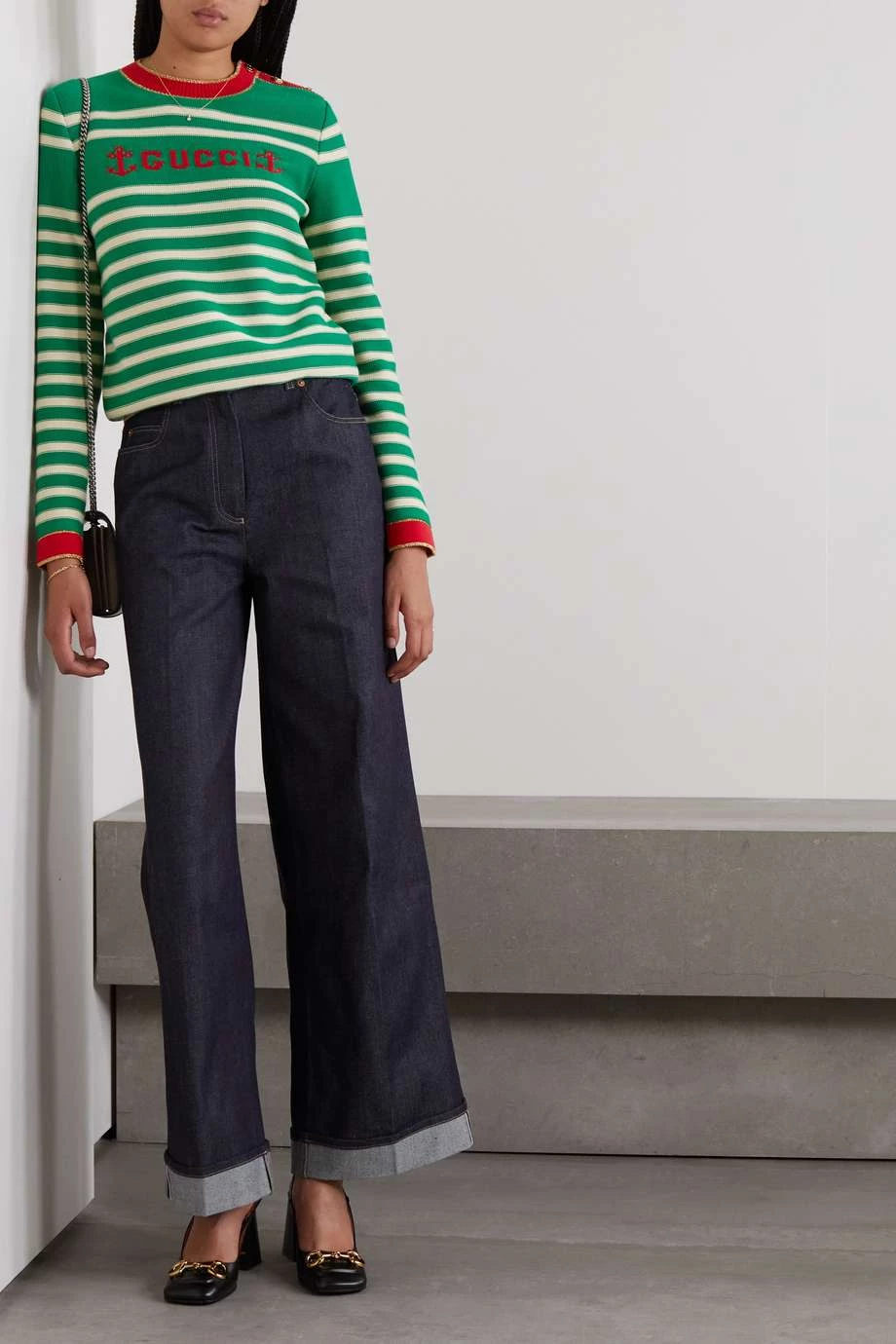 GUCCI Pullover Aus Baumwolle Mit Streifen Und Intarsienmotiv ,Grün 2 GUCCI Pullover Aus Baumwolle Mit Streifen Und Intarsienmotiv ,Grün – Bild 2