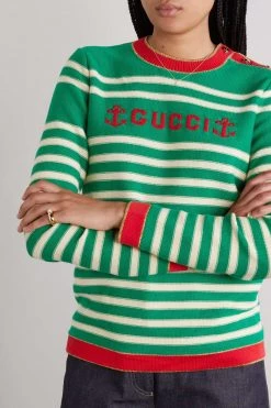GUCCI Pullover Aus Baumwolle Mit Streifen Und Intarsienmotiv ,Grün 8 GUCCI Pullover Aus Baumwolle Mit Streifen Und Intarsienmotiv ,Grün -Gucci Verkäufe w920 q60 345
