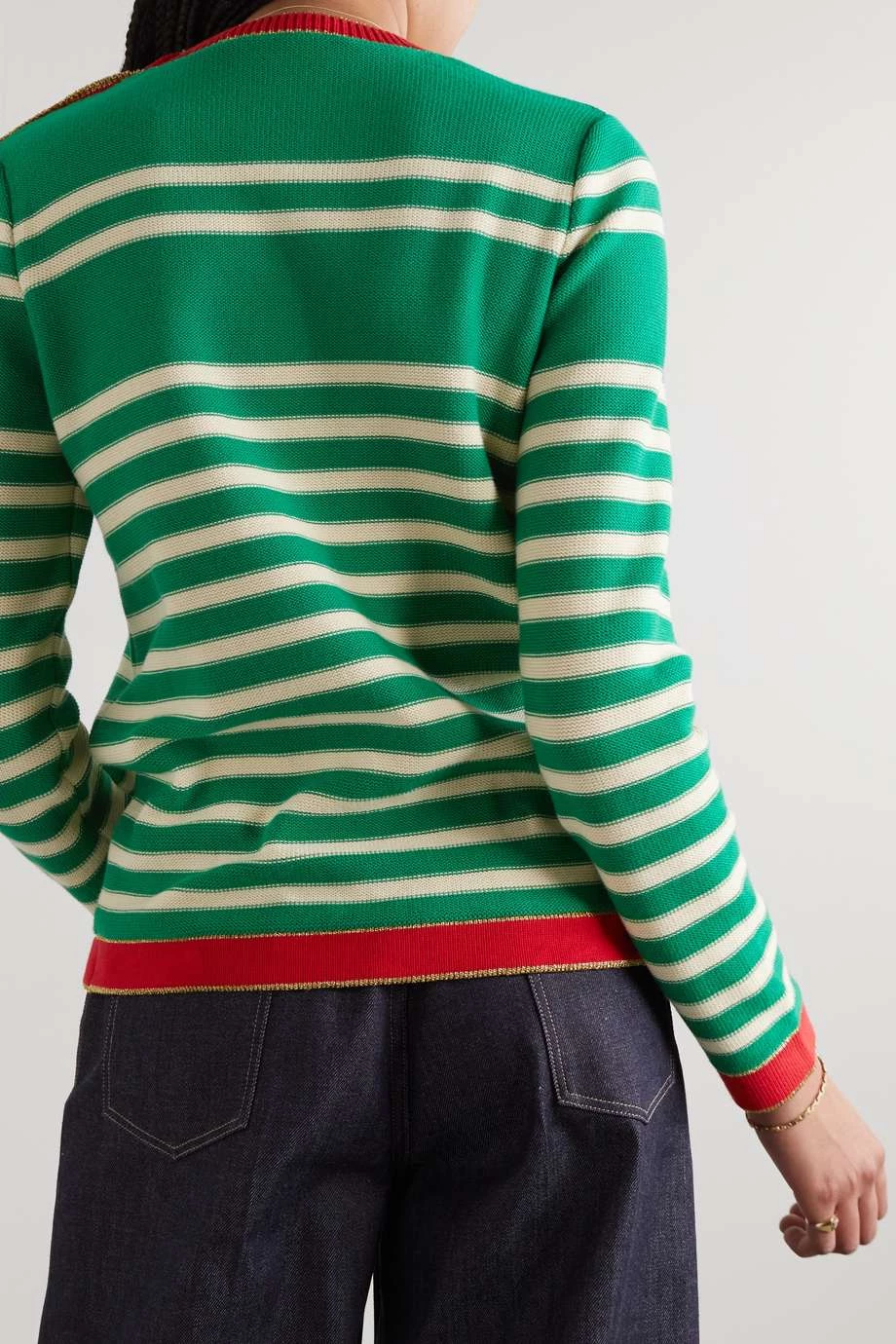 GUCCI Pullover Aus Baumwolle Mit Streifen Und Intarsienmotiv ,Grün 4 GUCCI Pullover Aus Baumwolle Mit Streifen Und Intarsienmotiv ,Grün – Bild 4