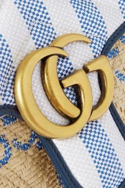 GUCCI GG Marmont 2.0 Schultertasche Aus Raffiabast Mit Lederbesätzen ,Blau 9 GUCCI GG Marmont 2.0 Schultertasche Aus Raffiabast Mit Lederbesätzen ,Blau -Gucci Verkäufe w920 q60 36