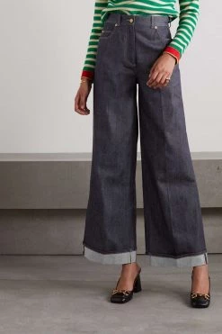 GUCCI Hoch Sitzende Jeans Mit Weitem Bein Und Horsebit-Details ,Dunkler Denim -Gucci Verkäufe w920 q60 366