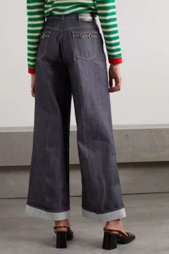 GUCCI Hoch Sitzende Jeans Mit Weitem Bein Und Horsebit-Details ,Dunkler Denim -Gucci Verkäufe w920 q60 367