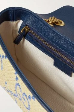 GUCCI GG Marmont 2.0 Schultertasche Aus Raffiabast Mit Lederbesätzen ,Blau 10 GUCCI GG Marmont 2.0 Schultertasche Aus Raffiabast Mit Lederbesätzen ,Blau -Gucci Verkäufe w920 q60 37