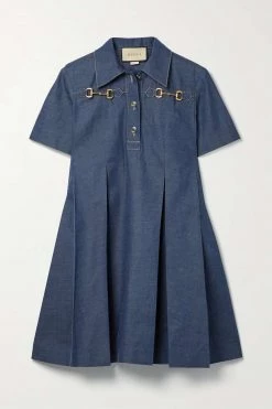 GUCCI Love Parade Mini-Jeanskleid Mit Falten Und „Horsebit“-Details ,Dunkler Denim