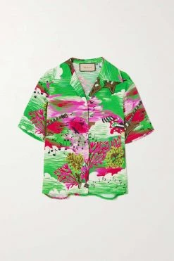 GUCCI Love Parade Hemd Aus Bedrucktem Twill ,Grün