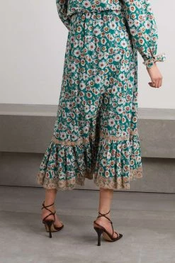 GUCCI Midirock Aus Baumwollpopeline Mit Blumenprint, Spitzenbesätzen Und Falten ,Blau -Gucci Verkäufe w920 q60 405