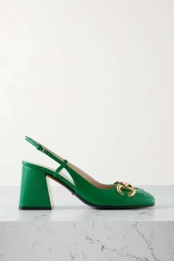 GUCCI Baby Slingback-Pumps Aus Leder Mit Horsebit-Detail ,Grün