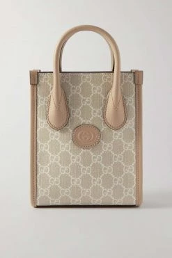 GUCCI GG Supreme Kleine Tote Aus Beschichtetem Canvas Mit Print Und Besätzen Aus Strukturiertem Leder ,Weiß