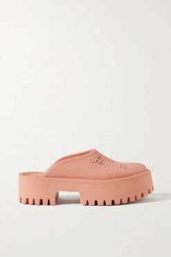 GUCCI Elea Mules Aus Perforiertem Gummi Mit Plateau ,Pfirsich