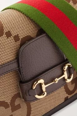 GUCCI Horsebit 1955 Jumbo GG Mini Schultertasche Aus Canvas Mit Jacquard-Muster Und Lederbesätzen ,Camel -Gucci Verkäufe w920 q60 475