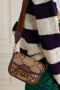 GUCCI Horsebit 1955 Jumbo GG Mini Schultertasche Aus Canvas Mit Jacquard-Muster Und Lederbesätzen ,Camel -Gucci Verkäufe w920 q60 477