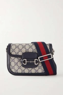 GUCCI Horsebit 1955 Mini Schultertasche Aus Beschichtetem Canvas Mit Print Und Lederbesätzen ,Mitternachtsblau