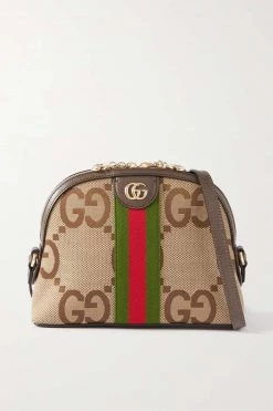 GUCCI Ophidia Kleine Schultertasche Aus Canvas Mit Jacquardmuster Und Besätzen Aus Strukturiertem Leder ,Camel