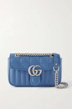GUCCI GG Marmont 2.0 Kleine Schultertasche Aus Gestepptem Leder ,Blau