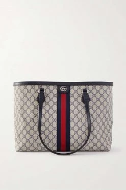 GUCCI Ophidia Mittelgroße Tote Aus Beschichtetem Canvas Mit Print Und Besatz Aus Strukturiertem Leder ,Blau