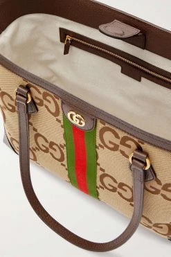 GUCCI Ophidia Jumbo GG Mittelgroße Tote Aus Canvas Mit Jacquard-Muster Und Lederbesätzen ,Camel -Gucci Verkäufe w920 q60 530