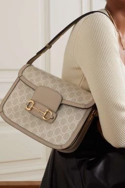 GUCCI Horsebit 1955 Schultertasche Aus Bedrucktem Beschichtetem Canvas Mit Lederbesätzen ,Neutral -Gucci Verkäufe w920 q60 537