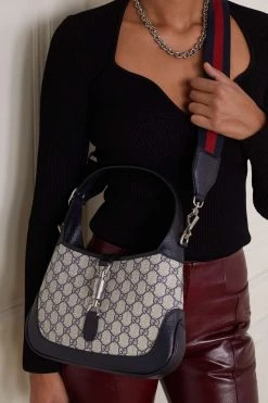 GUCCI Jackie 1961 Kleine Schultertasche Aus Bedrucktem Beschichtetem Canvas Mit Lederbesätzen ,Blau -Gucci Verkäufe w920 q60 548