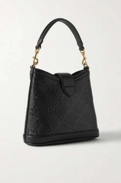 GUCCI Schultertasche Aus Geprägtem Leder ,Schwarz -Gucci Verkäufe w920 q60 582