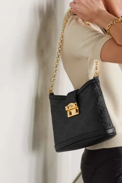 GUCCI Schultertasche Aus Geprägtem Leder ,Schwarz -Gucci Verkäufe w920 q60 585