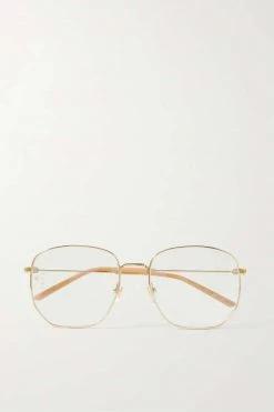GUCCI EYEWEAR Goldfarbene Brille Mit Sechseckigem Rahmen ,Schwarz