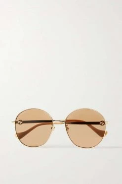 GUCCI EYEWEAR Goldfarbene Sonnenbrille Mit Rundem Rahmen