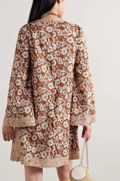 GUCCI Love Parade Minikleid Aus Voile Aus Einer Baumwollmischung Mit Blumenprint Und Spitzenbesätzen ,Braun -Gucci Verkäufe w920 q60 67