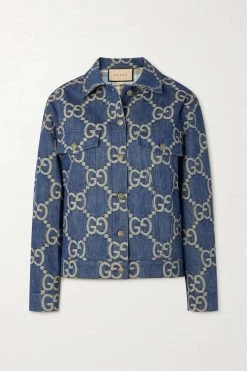 GUCCI Jumbo GG Jacke Aus Denim Mit Jacquard-Muster ,Blau