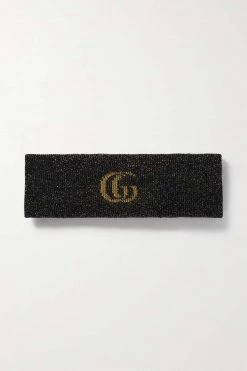 GUCCI Metallic-Stirnband Aus Jacquard-Strick ,Blau