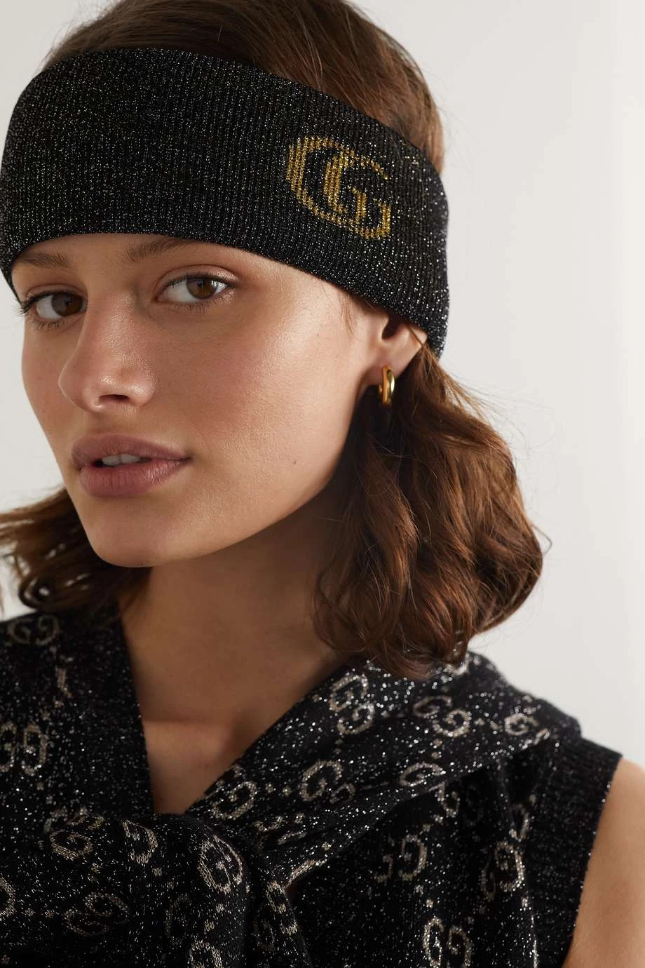 GUCCI Metallic-Stirnband Aus Jacquard-Strick ,Blau 2 GUCCI Metallic-Stirnband Aus Jacquard-Strick ,Blau – Bild 2