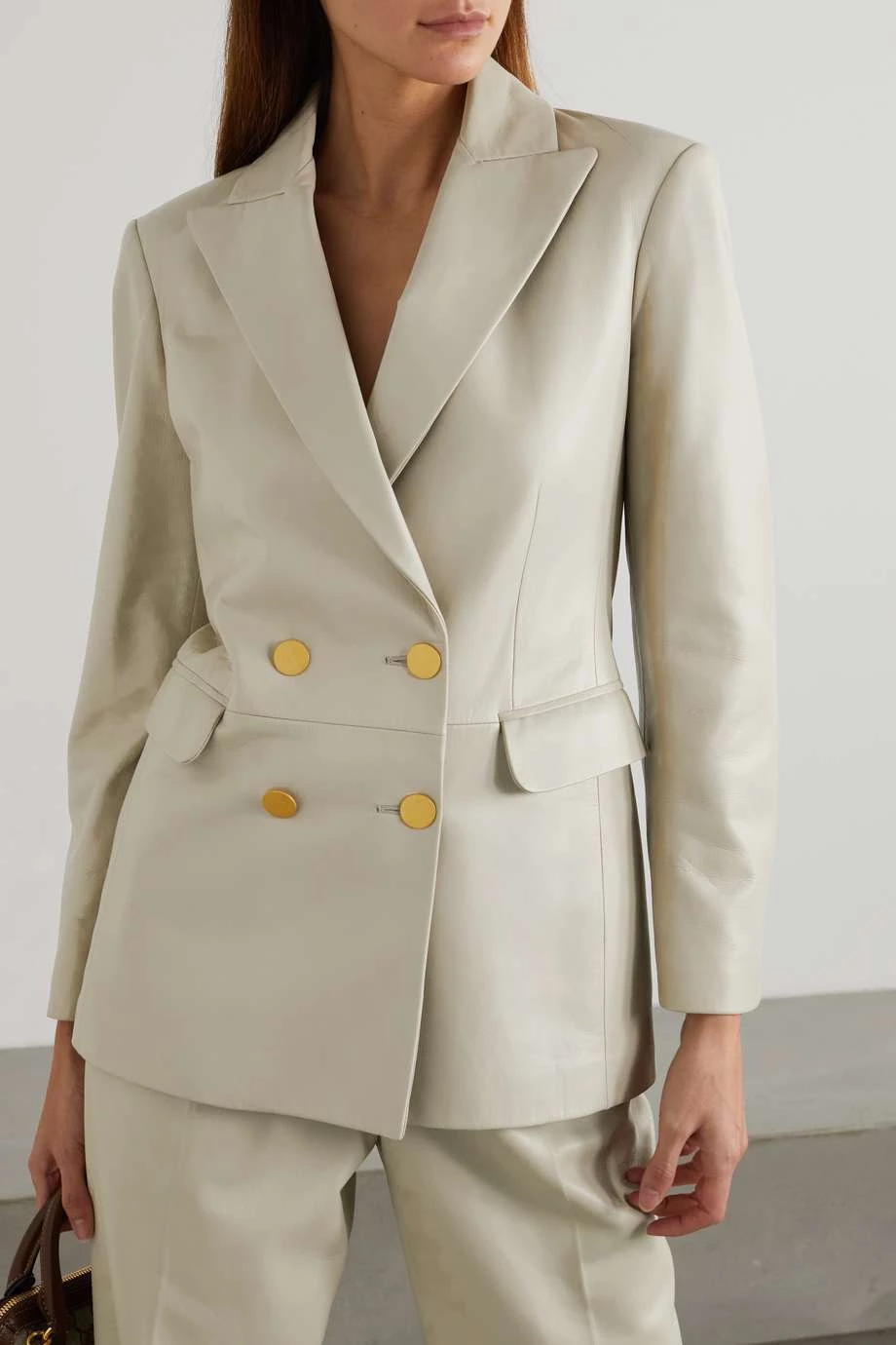 GUCCI Aria Doppelreihiger Blazer Aus Leder ,Grau 3 GUCCI Aria Doppelreihiger Blazer Aus Leder ,Grau – Bild 3