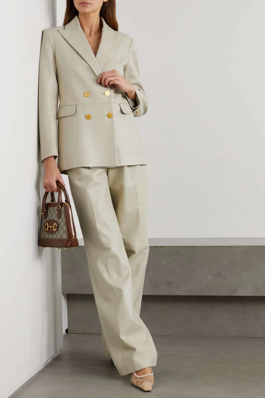 GUCCI Aria Doppelreihiger Blazer Aus Leder ,Grau 6 GUCCI Aria Doppelreihiger Blazer Aus Leder ,Grau – Bild 6