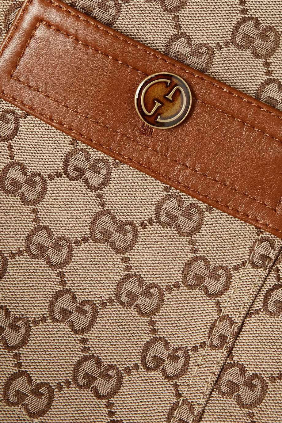 GUCCI Jacke Aus Canvas-Jacquard Aus Einer Baumwollmischung Mit Lederbesätzen Und Gürtel ,Camel 4 GUCCI Jacke Aus Canvas-Jacquard Aus Einer Baumwollmischung Mit Lederbesätzen Und Gürtel ,Camel – Bild 4