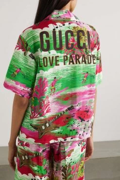 GUCCI Love Parade Hemd Aus Bedrucktem Twill ,Grün -Gucci Verkäufe w920 q60 7