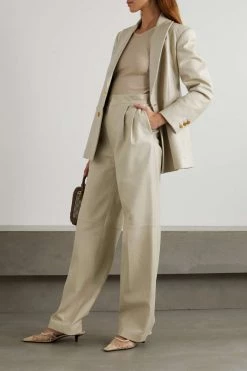 GUCCI Aria Hose Mit Weitem Bein Aus Leder Mit Falten ,Grau -Gucci Verkäufe w920 q60 705