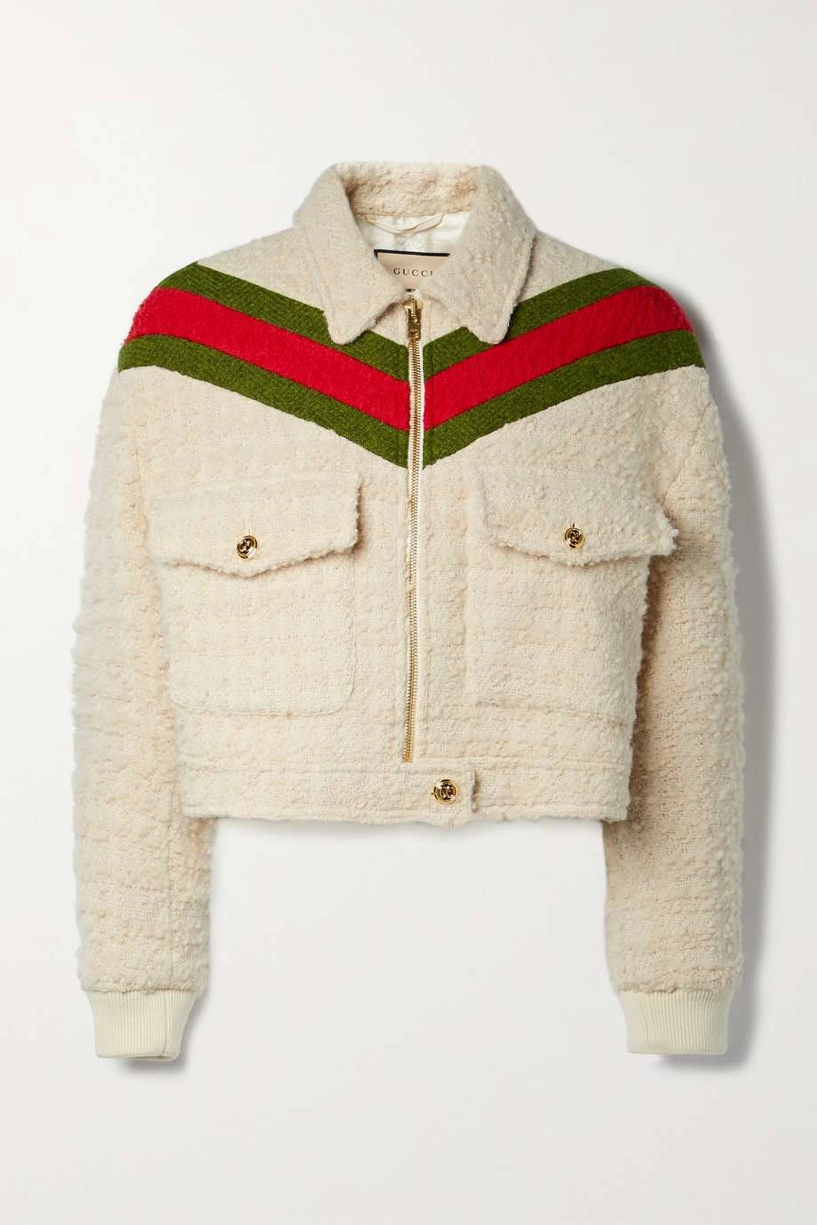 GUCCI Gestreifte Jacke Aus Bouclé Aus Einer Wollmischung ,Beige 1 GUCCI Gestreifte Jacke Aus Bouclé Aus Einer Wollmischung ,Beige
