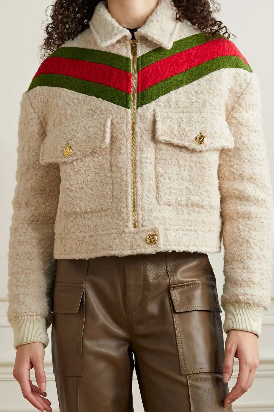 GUCCI Gestreifte Jacke Aus Bouclé Aus Einer Wollmischung ,Beige 3 GUCCI Gestreifte Jacke Aus Bouclé Aus Einer Wollmischung ,Beige – Bild 3