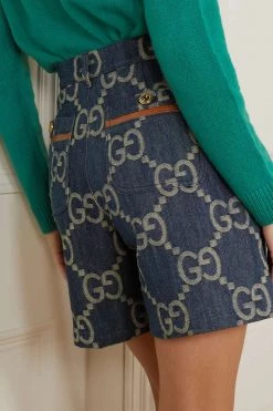 GUCCI Jumbo GG Shorts Aus Denim-Jacquard Mit Falten Und Lederbesätzen ,Blau -Gucci Verkäufe w920 q60 721