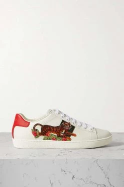 GUCCI Ace Sneakers Aus Leder Mit Webstreifen Und Applikation ,Weiß