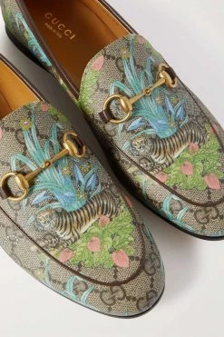 GUCCI Jordaan Loafers Aus Beschichtetem Canvas Mit Lederbesatz Und Horsebit-Detail ,Grün -Gucci Verkäufe w920 q60 736