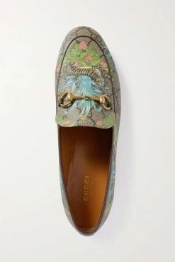 GUCCI Jordaan Loafers Aus Beschichtetem Canvas Mit Lederbesatz Und Horsebit-Detail ,Grün -Gucci Verkäufe w920 q60 737
