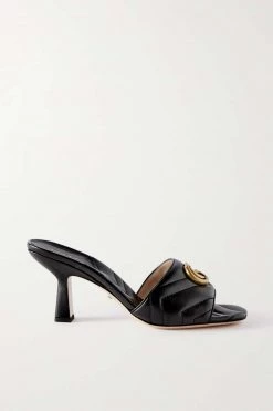 GUCCI Marmont Mules Aus Gestepptem Leder Mit Logoverzierung ,Schwarz