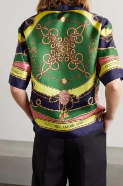 GUCCI Love Parade Hemd Aus Glänzendem Seiden-Twill Mit Print ,Blau -Gucci Verkäufe w920 q60 77