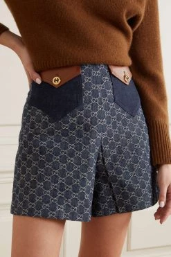 GUCCI + NET SUSTAIN Jeansshorts Aus Bio-Denim Mit Jacquard-Muster Und Lederbesätzen ,Blau -Gucci Verkäufe w920 q60 782