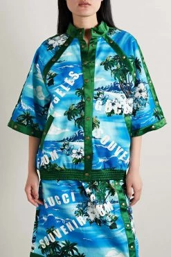 GUCCI Love Parade Bomberjacke Aus Bedrucktem Baumwoll-Canvas Mit Satin-Besätzen ,Türkis -Gucci Verkäufe w920 q60 82