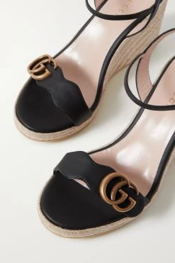 GUCCI Aitana Espadrille-Wedges Aus Leder Mit Logo ,Schwarz -Gucci Verkäufe w920 q60 848