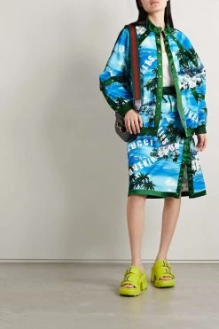 GUCCI Love Parade Bomberjacke Aus Bedrucktem Baumwoll-Canvas Mit Satin-Besätzen ,Türkis -Gucci Verkäufe w920 q60 85